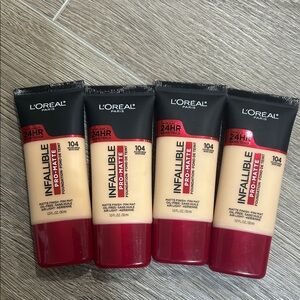 New 4X L'Oreal Infallible Pro-Matte Foundation #104 Golden Beige